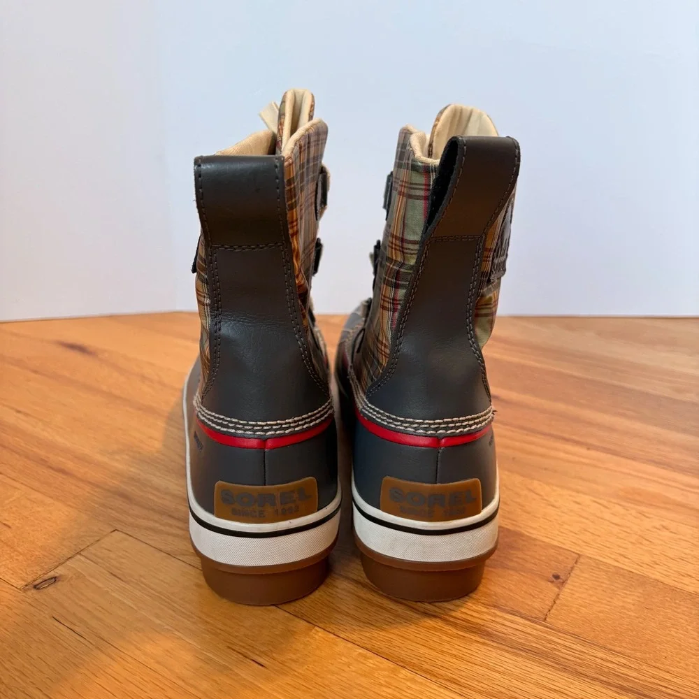 Sorel Tivoli Plaid Waterproof Winter Boots Blue Grey Tan Size 10